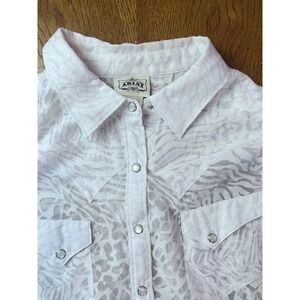 Ariat White Pearl Snap Womens Long Sleeve Western Shirt Large Sheer Animal